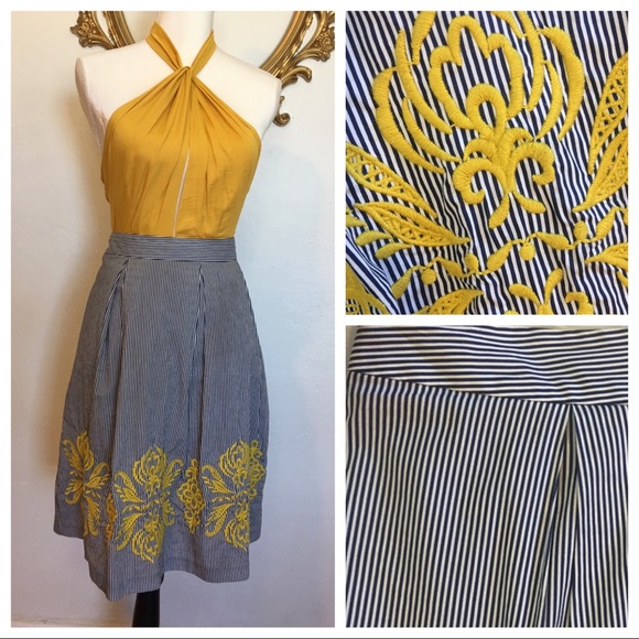 INC International Concepts Dresses & Skirts - INC Navy and White Striped Embroiled Skirt Size 14